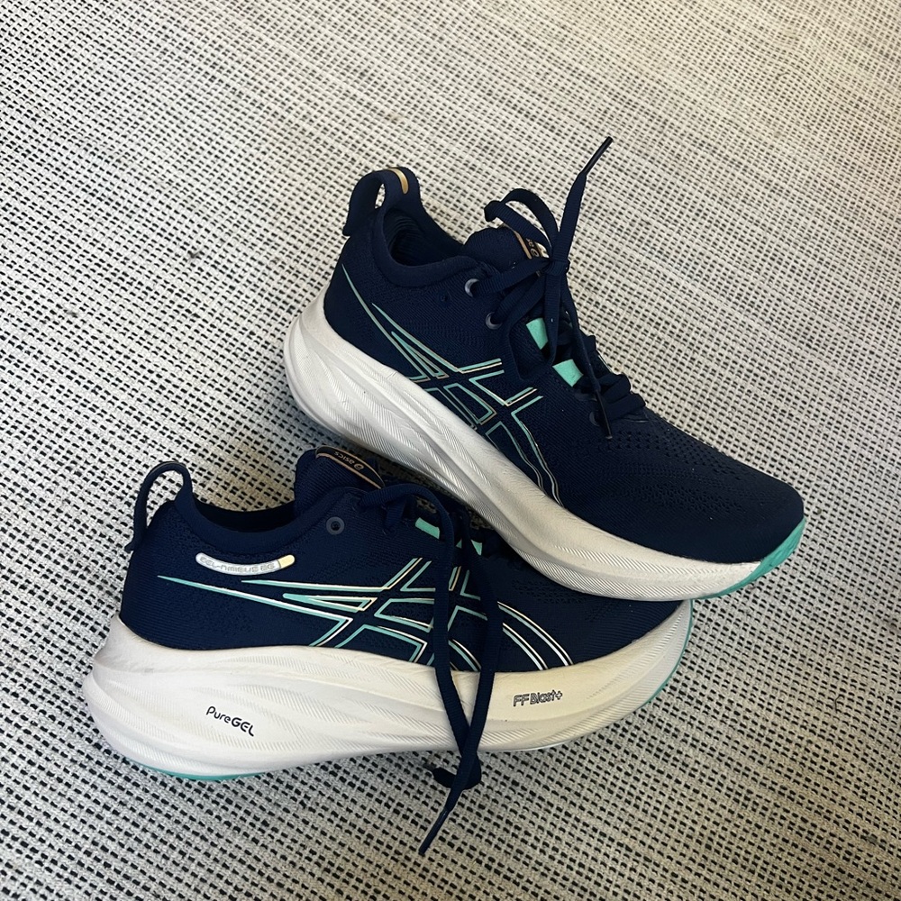 Asics Navy Blue and Tan Gel Nimbus 26